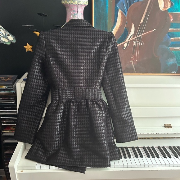 Y2K Candie's Glossy Black Houndstooth Trench Coat M - Picture 11 of 16